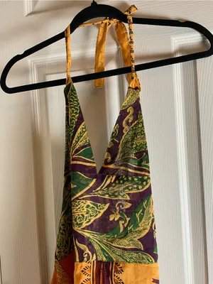 Raj 100% Silk Boho Halter Dress Size S Multi-Color Patchwork India thumbnail 7