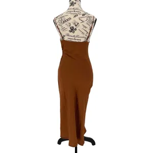 Zara Cut-Out Linen Blend‎ Midi Dress Rust Brown Women's XS EUC thumbnail 3