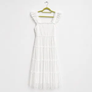 Blu Pepper White Swiss Dot Tulle Tiered Maxi Dress Sz S NWT thumbnail 2