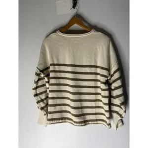 Madewell Conway roll neck pullover‎ sweater cream green stripe medium thumbnail 2
