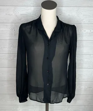 Stitches by Marjorie de Martino 80’s black sheer button up blouse size 9 thumbnail 1