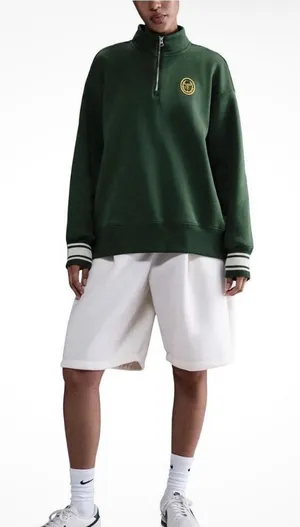 Nike Phoenix Fleece oversized quarter zip sweatshirt in dark green thumbnail 1