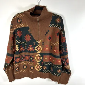 BKE Western Pullover Sweate 3/4 Zip Women's Size Large Boho Aztec Brown Soft‎ thumbnail 3
