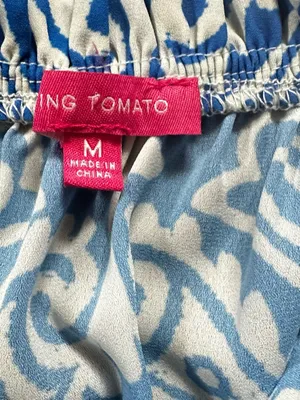 Flying Tomato Off Shoulder Artisan Boho Blouse Top Blue and White Medium thumbnail 5