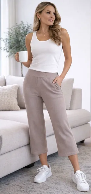 Sioni Sweater Pants Size M Wide Leg Pull On Lounge Leisure Quiet Luxury Neutral thumbnail 1