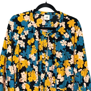Cabi Busy Blouse 4158 Floral Button Front Balloon Sleeve‎ Black Teal Mustard L thumbnail 6