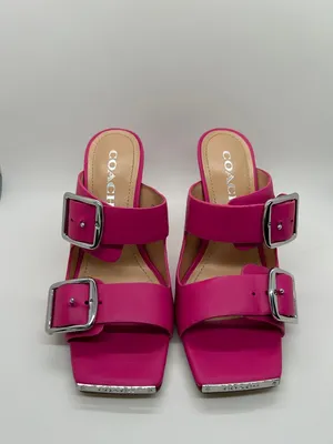 COACH Bright Pink Leather Double-Buckle Slide Stiletto Heels Shoes *Size 6.5* 🌸🌸 thumbnail 3