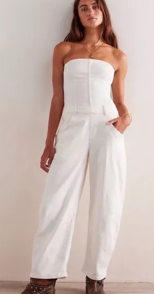 We The Free Je Suis Pret Barrel Jumpsuit In White Size Medium thumbnail 1