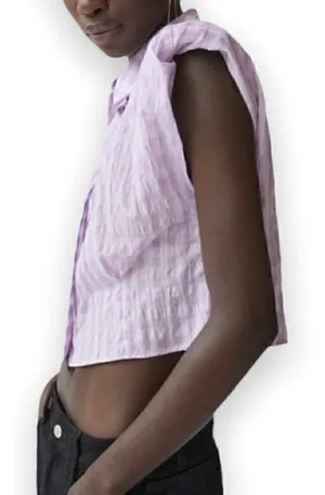 Zara Cropped Lilac Gingham Shoulder Padded Poplin Shirt thumbnail 1