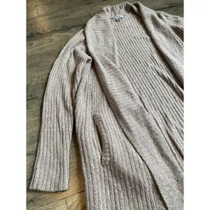 EUC Womens Barefoot Dreams cozy chic‎ lite tan brown ribbed soft cardigan size L thumbnail 4