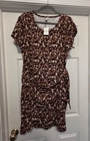 Cato Brown animal print Short Sleeve Dress with Tie Waist thumbnail 1