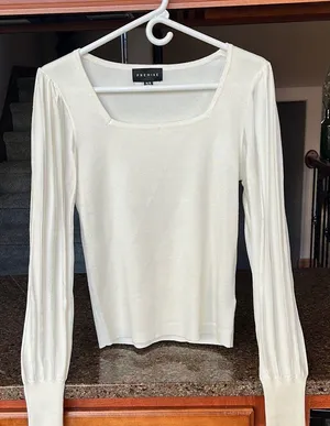 Cream Light Sweater With Semi Sheer Sleeved thumbnail 1