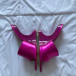Vintage 90s Madrag Pink Architectural Wedge Sandals Sculpted Heel Mules Fuchsia thumbnail 4