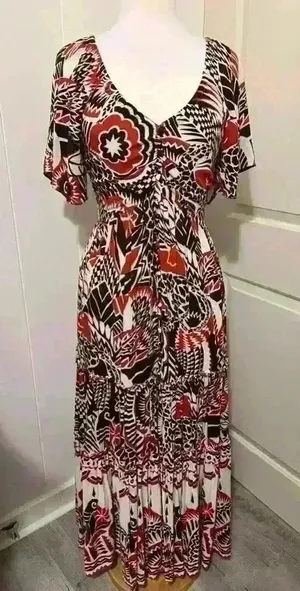 Anthropologie Maxi Tiered Dress Small Brown‎ Orange Bohemian Cutout Boho $180 thumbnail 1