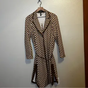 Marc‎ Cain Graphic Print Faux Leather Trim Belted Longline Coat thumbnail 3