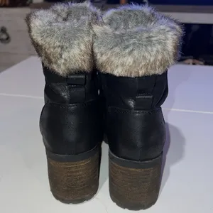 STEVE MADDEN Comfort Women SZ 9 Faux Fur Lined Ankle Booties Black Block Heeled thumbnail 3