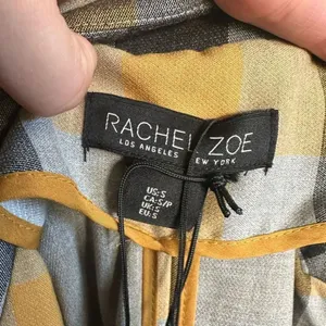 Rachel Zoe yellow tartan plaid S lightweight trench coat thumbnail 5
