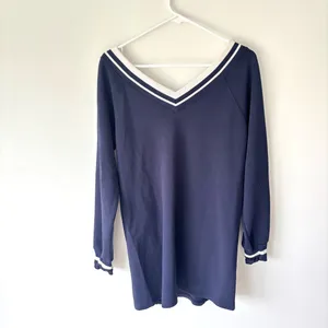 Offline by Aerie ChillUp Mini Dress Crepe Navy Blue White Ribbed Stripes Active thumbnail 9