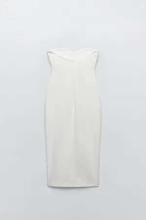 midi bodycon dress sleeveless white wedding cocktail graduation party thumbnail 7