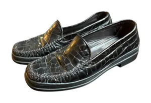 Stuart Weitzman Loafers Womens 6 Black‎ Croc Embossed Vintage Leather Slip On thumbnail 1