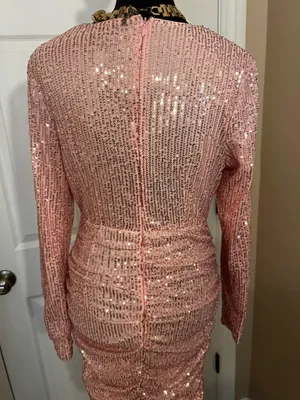 Pink sequin ruched mini dress thumbnail 4