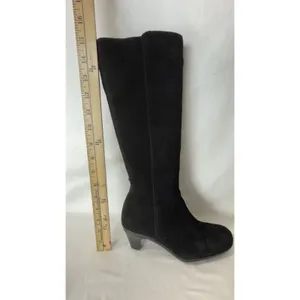 La Canadienne Black Suede Tall Knee High Heeled Boots Women's Size 6 M thumbnail 13