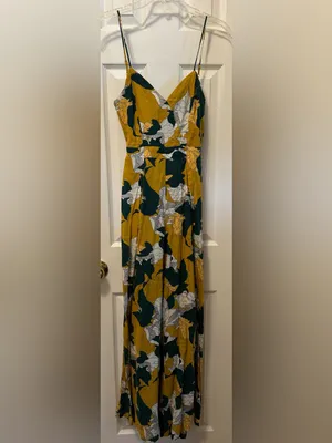 Lulus Isla Mujeres Yellow Tropical Print Tie-Back Wide Leg Jumpsuit thumbnail 5