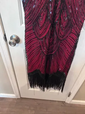 Flapper Dress 1920 Beaded/Fringed/Sequins Size L Black/Red thumbnail 6