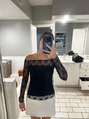 Abercrombie Long Sleeve Lace Off-The-Shoulder Top thumbnail 3