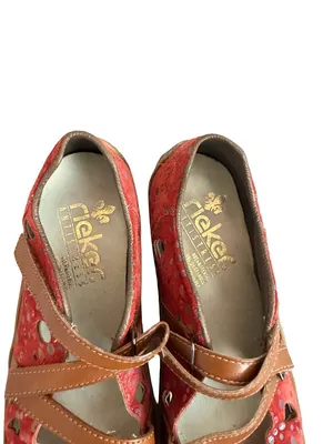 Rieker Red Polka Dot Suede Mary Jane Flats Crisscross Strap Ankle Size 7 Women's thumbnail 2