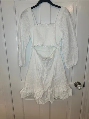 Veronica Beard White Eyelet Smocked‎ Square-Neck Dress size 2 EUC thumbnail 4