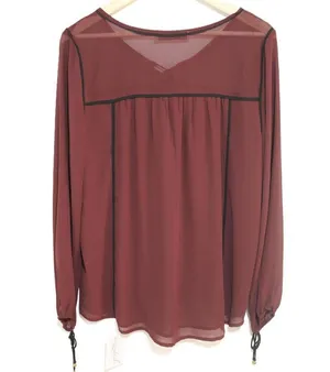 Abercrombie & Fitch Burgundy Red Black Tie Neck Long Sleeve Blouse Top Size L thumbnail 2