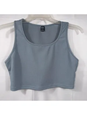 SHEIN Women’s Ribbed Lounge Set Blue Gray Crop Tank & Shorts Size Large thumbnail 4