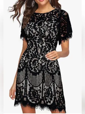 MSLG Elegant Floral‎ Lace Cocktail Dress Wedding Guest V-Back Black 2XL thumbnail 2