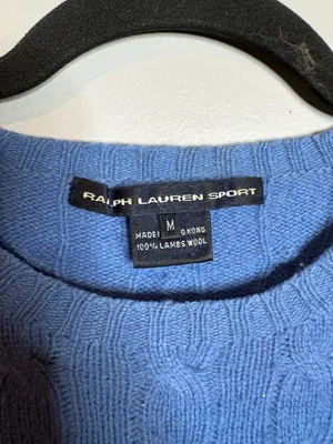 Vtg Ralph Lauren Sport blue cable knit wool sweater thumbnail 3