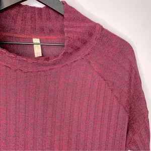Free People Clarissa Mock Neck Ribbed‎ Burgundy Sweater Size S thumbnail 5