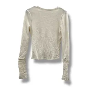 Free People Wear Me Out Thermal Mesh Long Sleeve Ruched Top‎ in White Sz M thumbnail 5