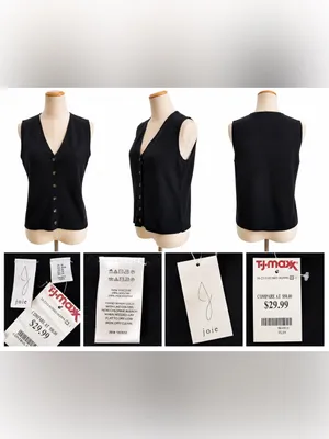 Joie NWT Black Button Front Knit Vest Size Medium thumbnail 5