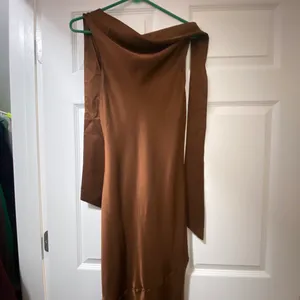 Brown Satin Maxi Open Back Coke Neck Dress thumbnail 3