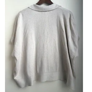 Banana Republic Cotton Linen Blend Polo Sweater Oatmeal Beige Short Sleeve M/L thumbnail 3