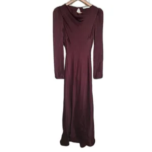 ASTR Wine Samara Satin Long-Sleeve Open Back Dress Wedding Cocktail Party M thumbnail 3
