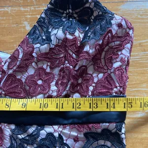 Bardot New Lace Asymmetrical V-neck Sleeveless Black Maroon Floral Dress Size 8 thumbnail 5