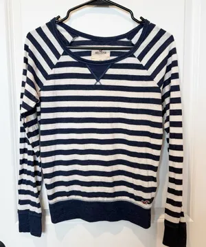 Hollister Womens Y2K Striped Long Sleeve Top XS Blue White Preppy Bella Swan thumbnail 1