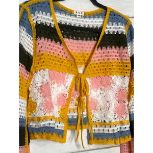 POL Crochet Tie Front Cardigan Floral Lace Striped Boho Sweater Medium thumbnail 6