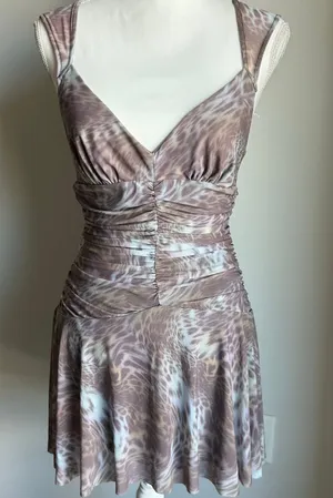Silence + Noise Urban Outfitters Gathered Y2K Animal Print Mini Party Dress M thumbnail 1