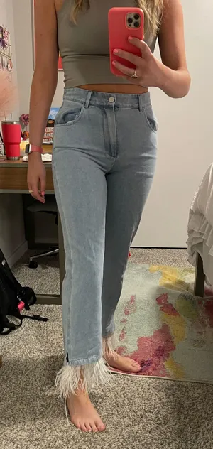 Strut & Bolt Straight Leg Jeans With Feathers thumbnail 1