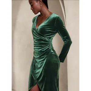 Banana Republic Velvet Knee-Length Faux Wrap Dress Small Green Party Cocktail thumbnail 2