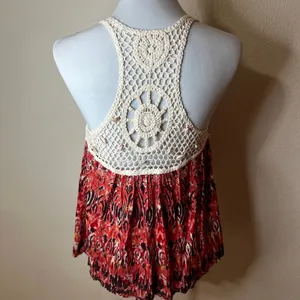 Free People Tank Top Y2K Crochet Boho Gypsy Linen Top Hippie Festival XS thumbnail 3