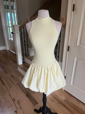 Sleeveless Pastel Yellow Bubble Hem Mini Dress Summer thumbnail 7