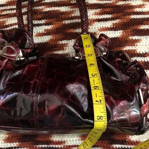 Vampy Whimsygoth Cyber Punk It Girl Baddie Burgundy Red Black Vintage Y2K Leather Shoulder Hand Bag Purse Braided Strap Comes with wallet Great condition Measurement in pics thumbnail 5